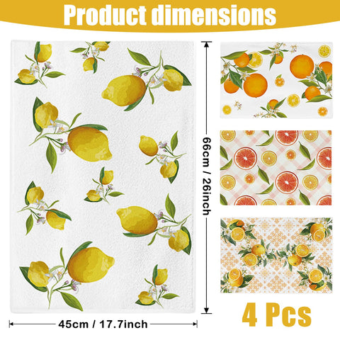 Vspek Lemon Kitchen Towels, Microfiber Tea Towel, Soft Absorbent Quick Dry Reusable Dish Towel Set of 4, Hand Towels for Kitchen Drying