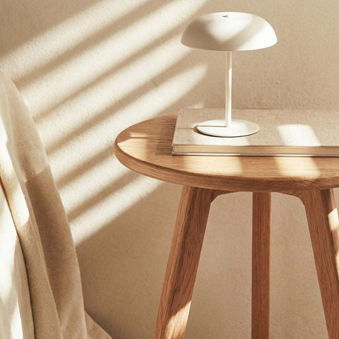 Raico Round Side Table 100% Solid Oak Wood Occasional Minimal Scandinavian End Table for Living Room (Natural Oak)