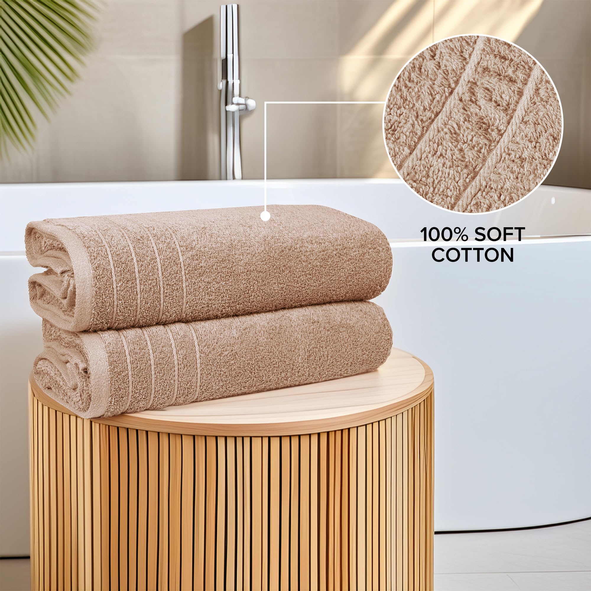 100% Cotton Extra Large Bath Towels Set of 4 (76x152cm) Beige - 450 GSM