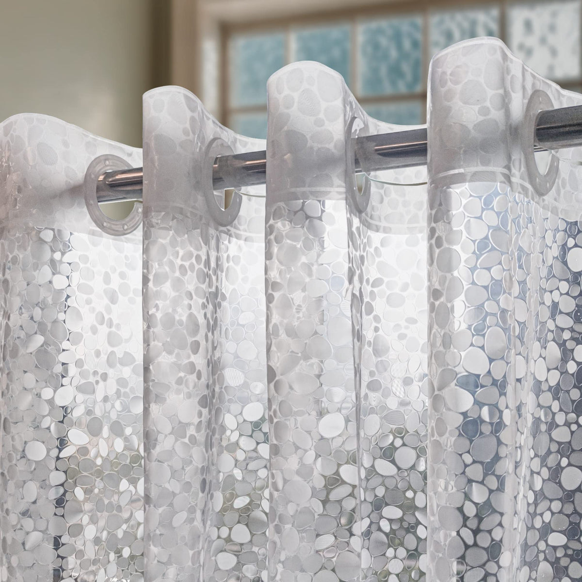 ABLUEN No Hook Shower Curtain or Liner - 8G Heavy Duty Cobblestone Bathroom Shower Curtain No Hooks Required, Waterproof Plastic & PVC Free