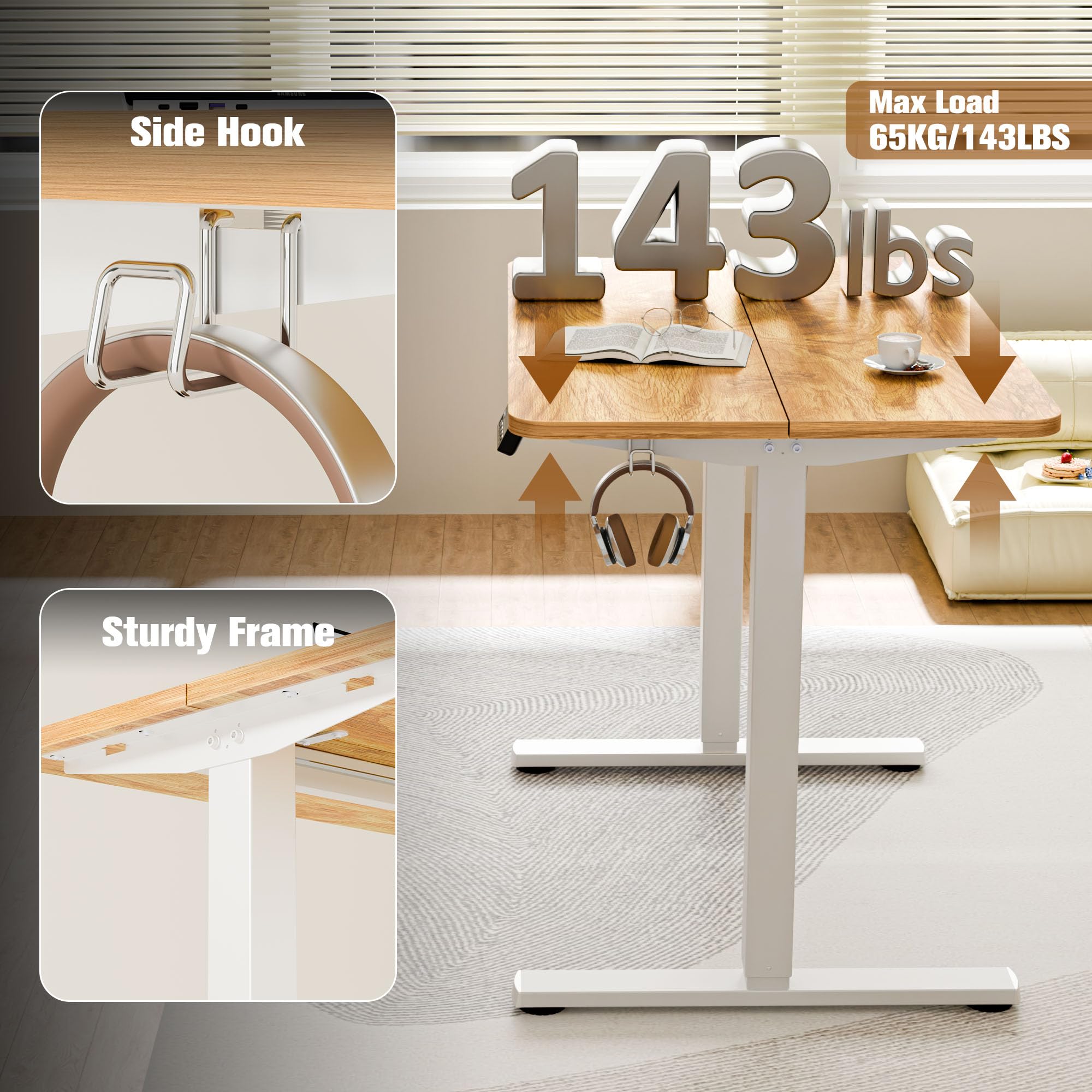 ERGOMAKER Electric Standing Desk 90x60cm, 2 Memory Heights, Light Brown