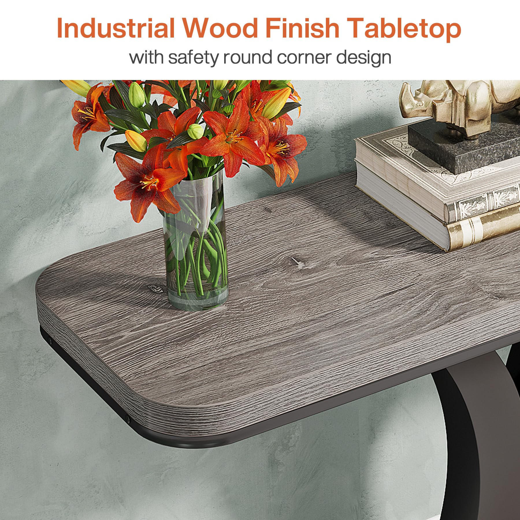 LITTLE TREE Industrial Entryway Console Table, Compact Foyer Hallway Accent Table for Small Space