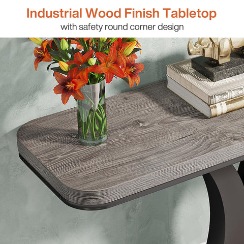 LITTLE TREE Industrial Entryway Console Table, Compact Foyer Hallway Accent Table for Small Space