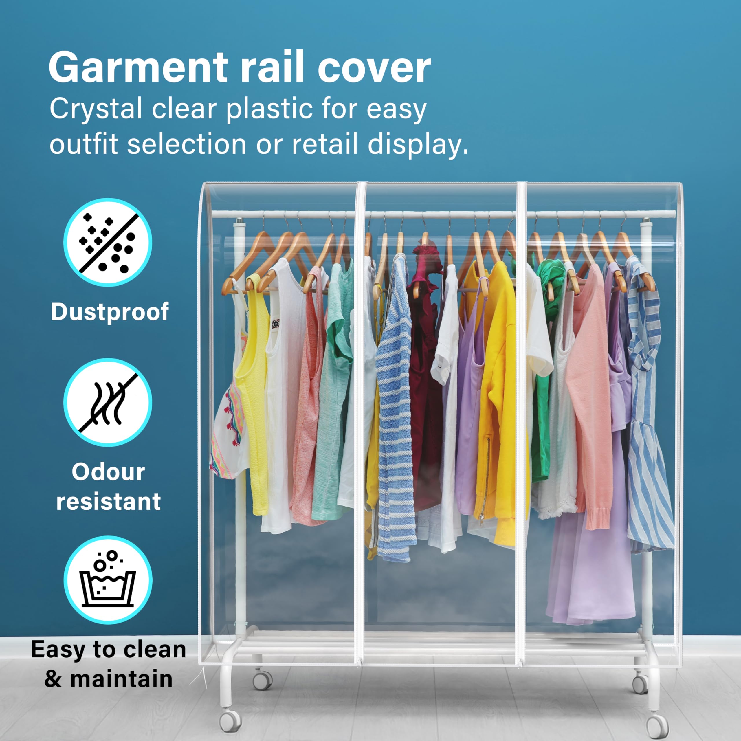6ft Transparent Clothes Garment Rail Strong Zipped Cover Clear Protective Zip Over Cover for Garment Hanging Coat Racks