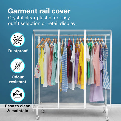 6ft Transparent Clothes Garment Rail Strong Zipped Cover Clear Protective Zip Over Cover for Garment Hanging Coat Racks