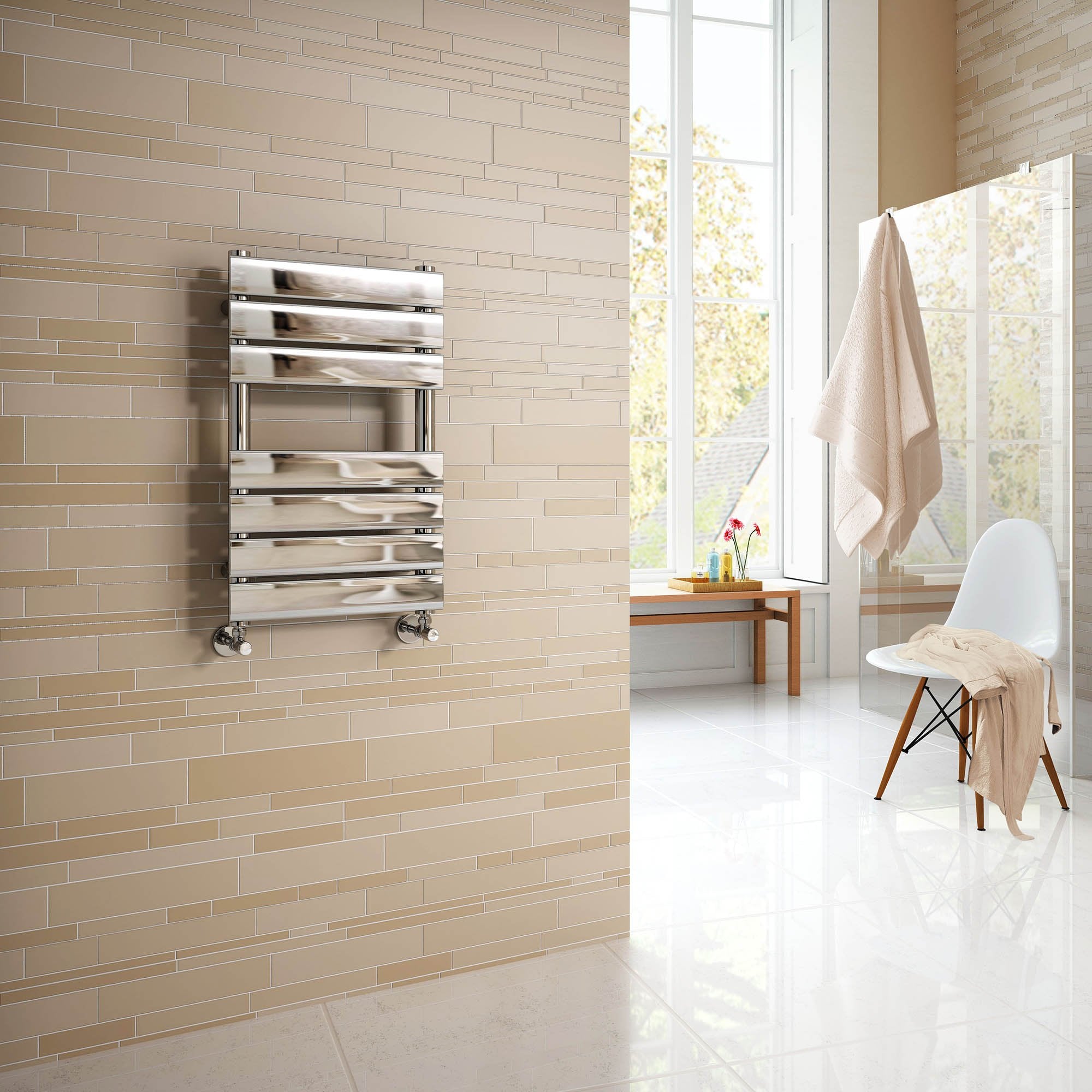 iBathUK Zerith Wall Mounted Flat Panel Heated Towel Rail, 7 Column Slim Flat Steel Hydronic Central Heating Towel Radiator with High Thermal Output