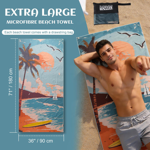 Anavasi 2 Pack Microfibre Beach Towels for Adults, 180 x 90 cm with Net Bag