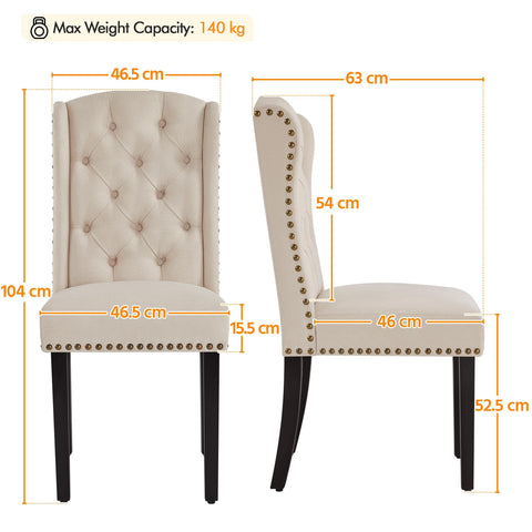 Yaheetech Classic Dining Room Chairs Set of 2 with Wooden Legs, Beige