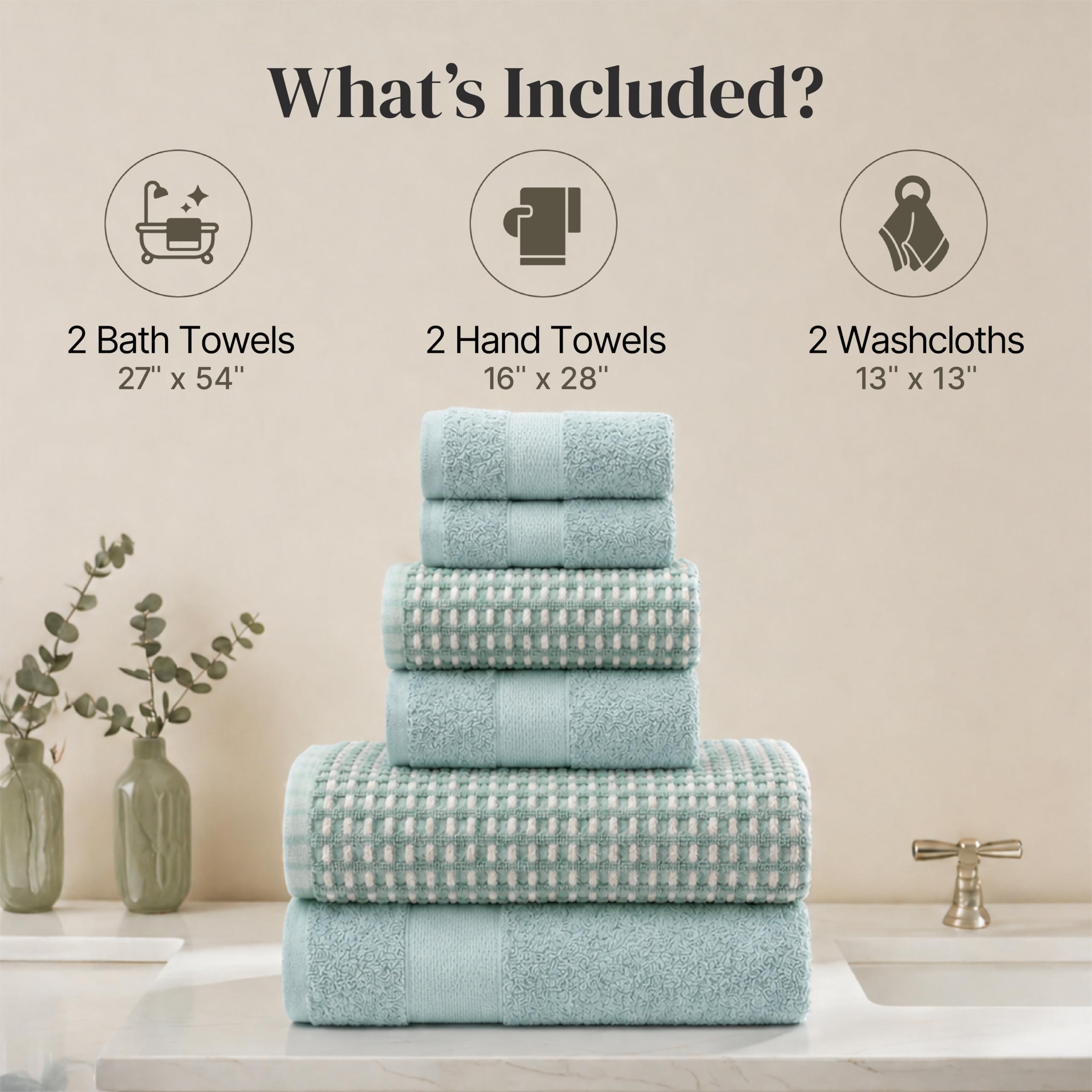 Modern Threads 6-Piece 100% Combed Cotton Yarn Dyed Cobblestone Jacquard Towel Set Misty Blue