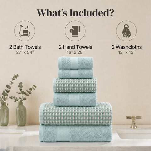 Modern Threads 6-Piece 100% Combed Cotton Yarn Dyed Cobblestone Jacquard Towel Set Misty Blue
