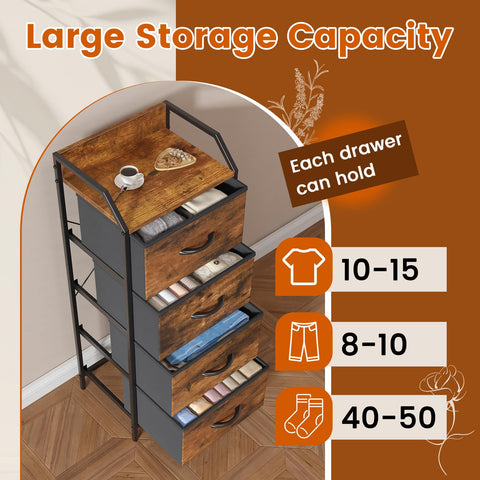 Feonase 4-Drawer Chest of Drawers with Metal Frame & Top Back Panel – Modern Fabric Storage Cabinet for Bedroom, Living Room, Small Spaces
