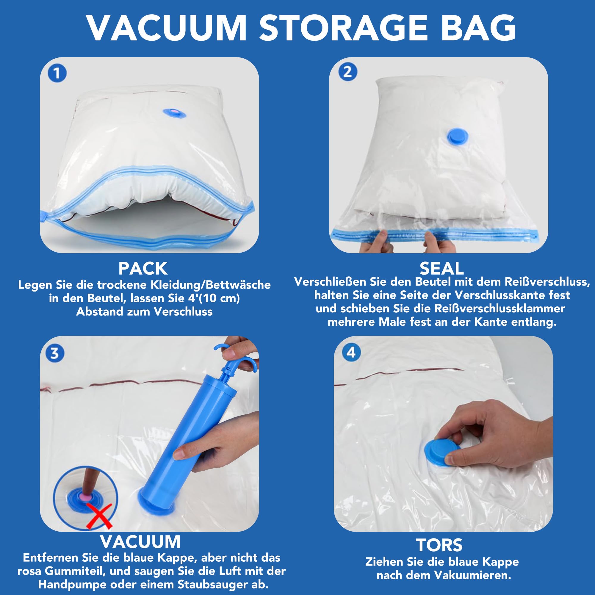 SKERITO Vacuum Bags for Clothes, 8 Jumbo, 100 x 80 cm, Storage Bag, Travel Vacuum Reusable Clothes Bag with Hand Pump