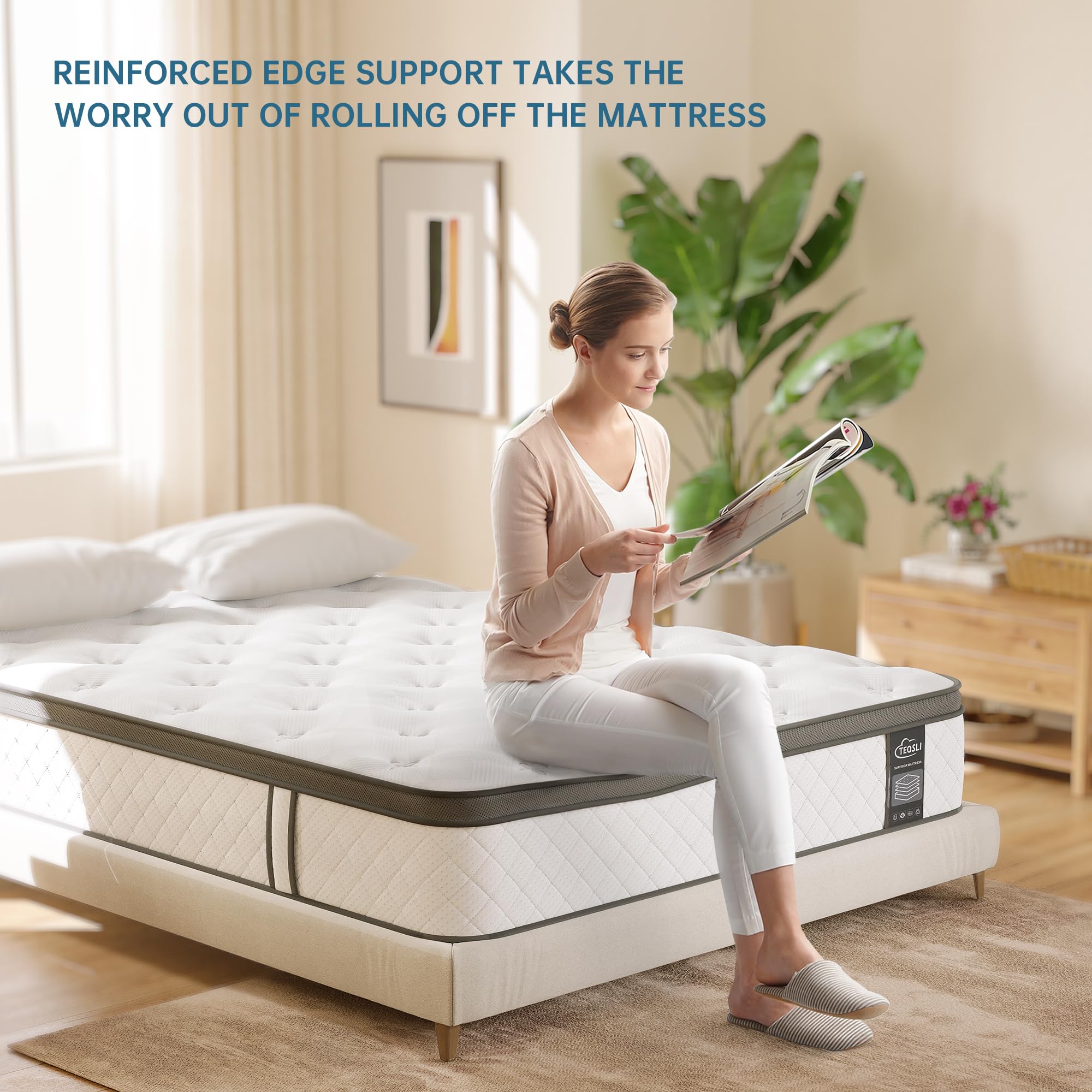 TeQsli 10 Inch Single Mattress Hybrid Medium Firm 7 Zone 90x190x25cm