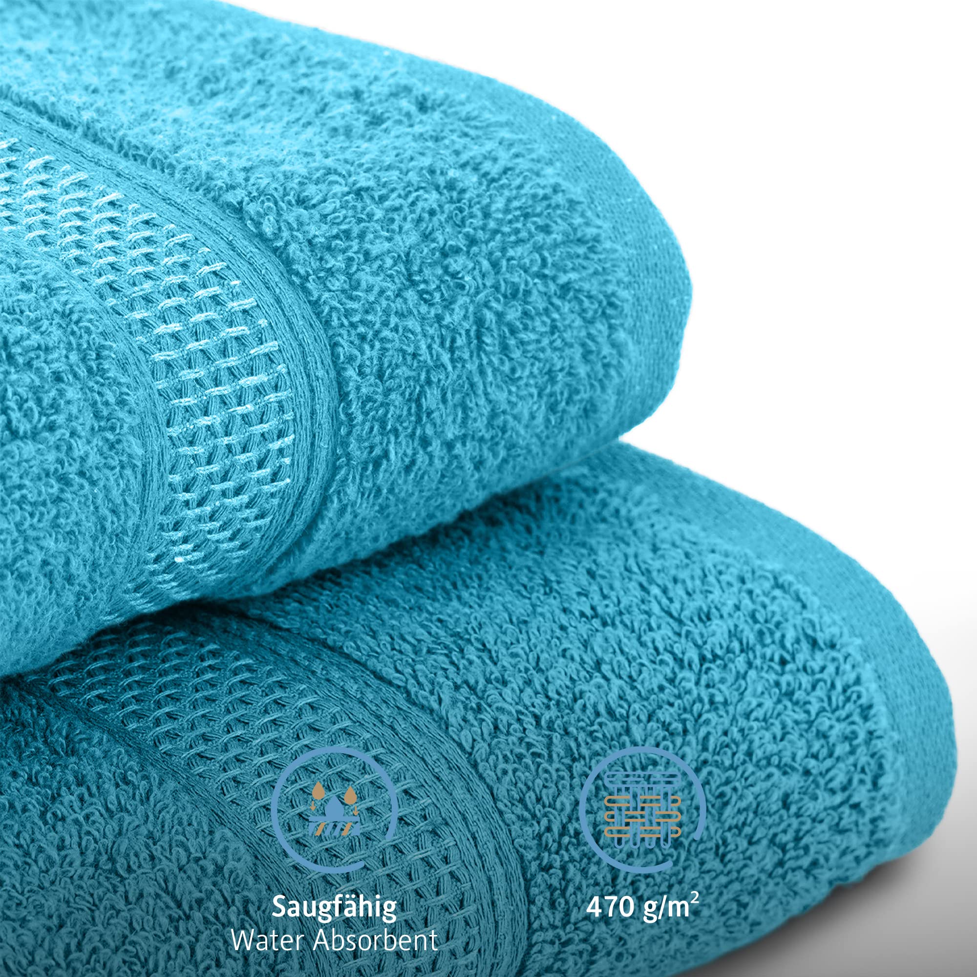 Komfortec Set of 2 hand towels 50 x 100 cm made from 100% cotton, 470 g/m², terry towelling, soft, turquoise