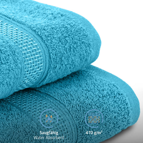 Komfortec Set of 2 hand towels 50 x 100 cm made from 100% cotton, 470 g/m², terry towelling, soft, turquoise