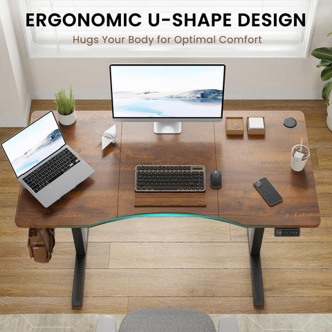 Farini U-Shaped Ergonomic Electric Standing Desk, 120x60cm, Height Adjustable Sit to Stand Desk with Memory Keypad & Headphone Hook for Home and