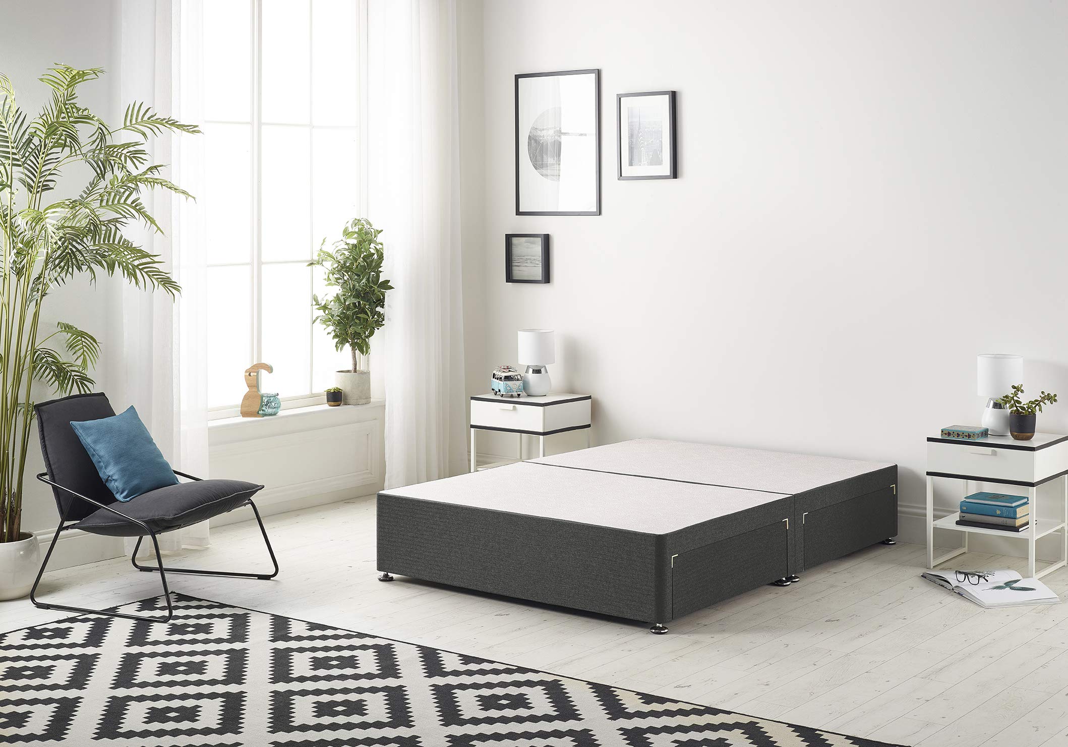 Bed Centre Premier Bed Base with No Drawers and No Headboard - Available in Different Fabrics and Colours (4FT6 Double, Tweed Charcoal)