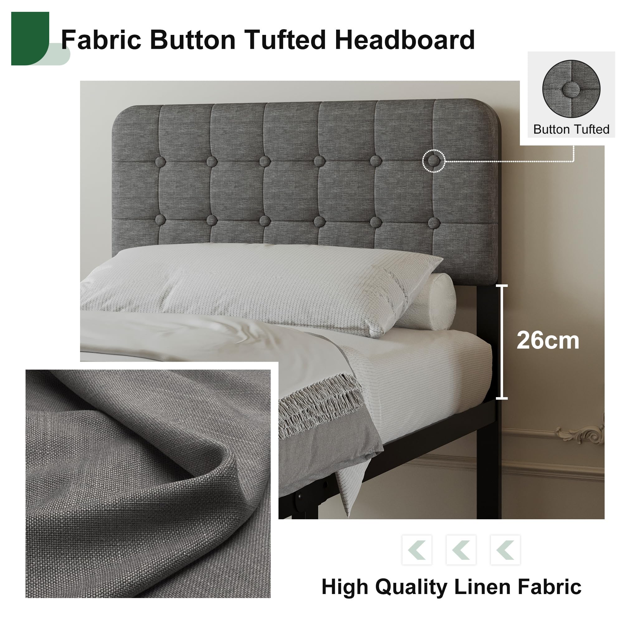 EMODA Small Single Bed Frame with Upholstered Headboard and Footboard