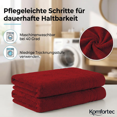 Komfortec Jumbo Bath Towels, 100% Cotton, Quick Dry, 80x200, Red