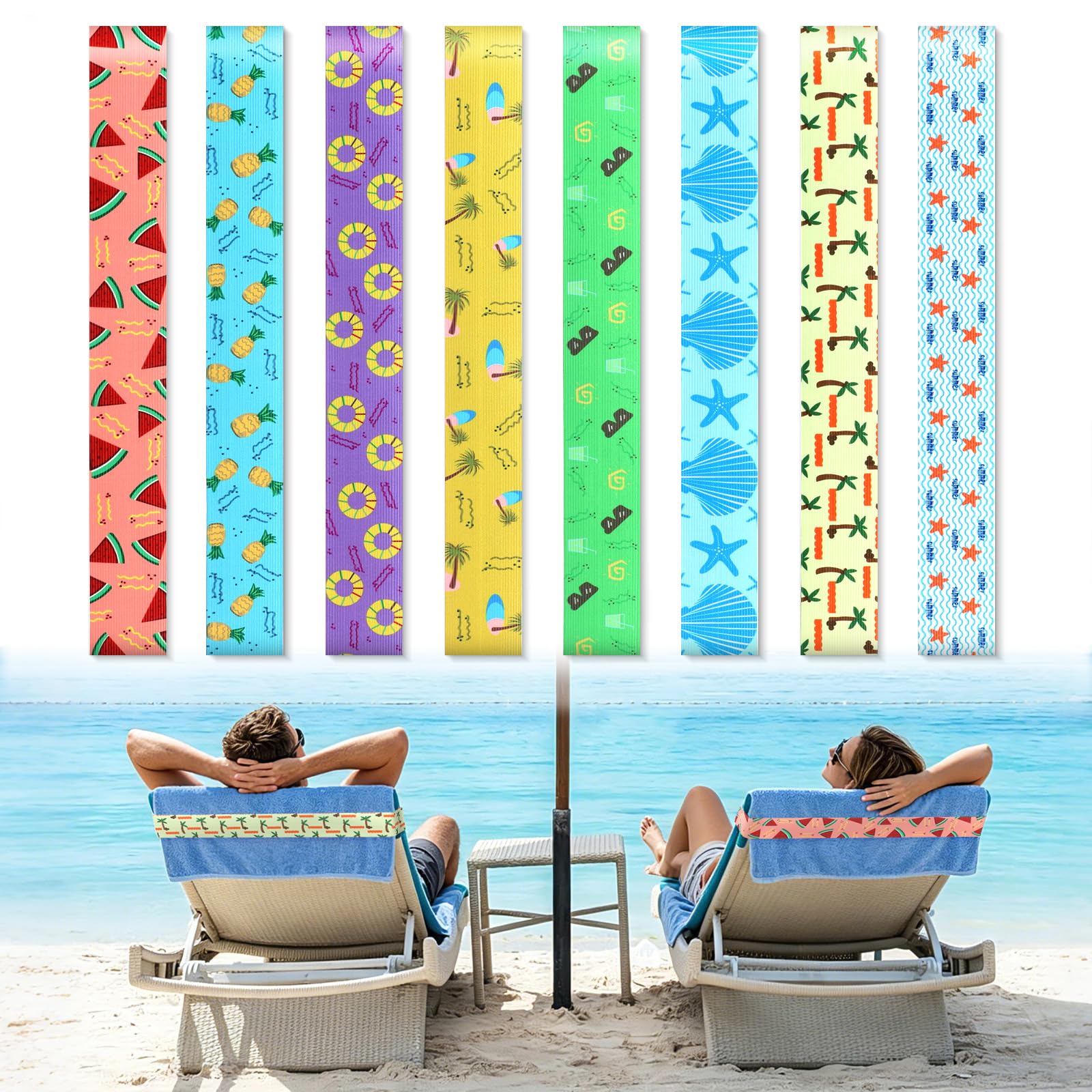 8 Pack Towel Bands for Sun Loungers & Beach Chairs - Windproof & Non-Slip