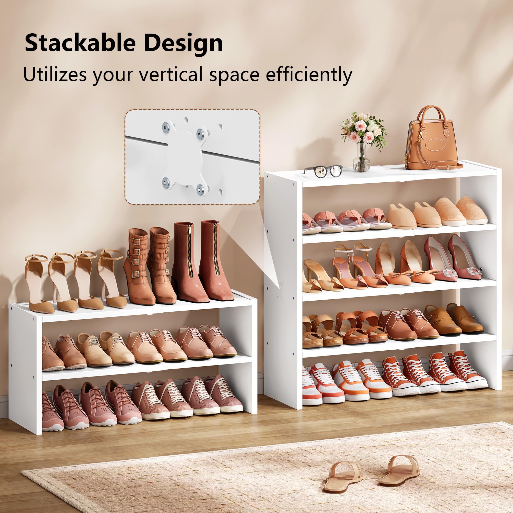 Hoctieon 2 Pack Expandable Shoe Shelf, 2-Tier Adjustable Shoe Shelf Storage Organizer