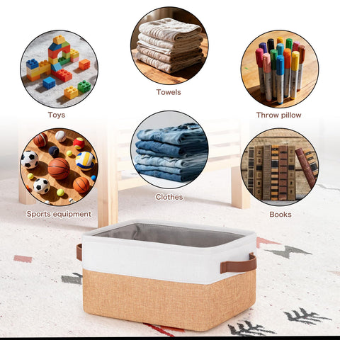 5 Pack Foldable Storage Bins with Handles, Natural Canvas Fabric Box Organizer for Shelves, Ideal for Clothes, Toys, Home Office Supplies (30x20x15cm)