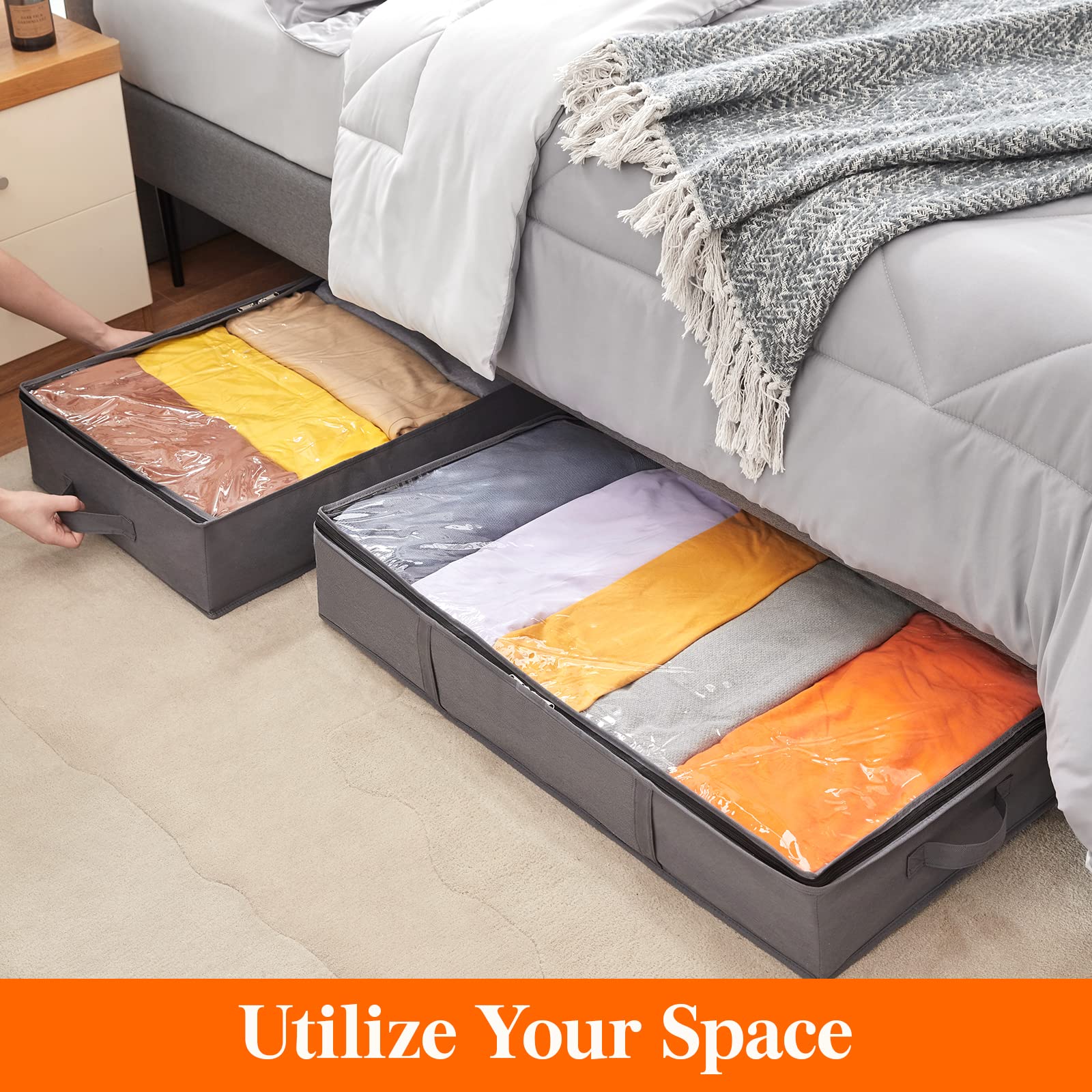 Lifewit 2 Pack 65L Under Bed Storage, Underbed Storage Boxes with Lid Clothes Storage Bag Wardrobe Storage Organiser with Reinforced Handle