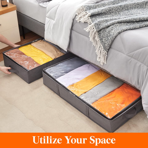 Lifewit 2 Pack 65L Under Bed Storage, Underbed Storage Boxes with Lid Clothes Storage Bag Wardrobe Storage Organiser with Reinforced Handle