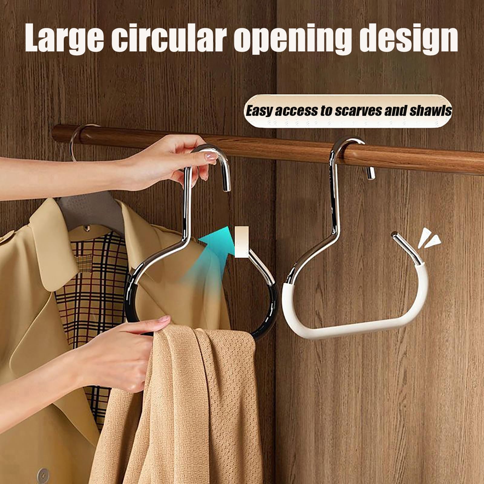 Non-Slip Scarf Ring Hangers 8-Pack | Stainless Steel Hijab Tie Belt Wardrobe Organizer with Anti-Snag Design for Closet Storage Accessories