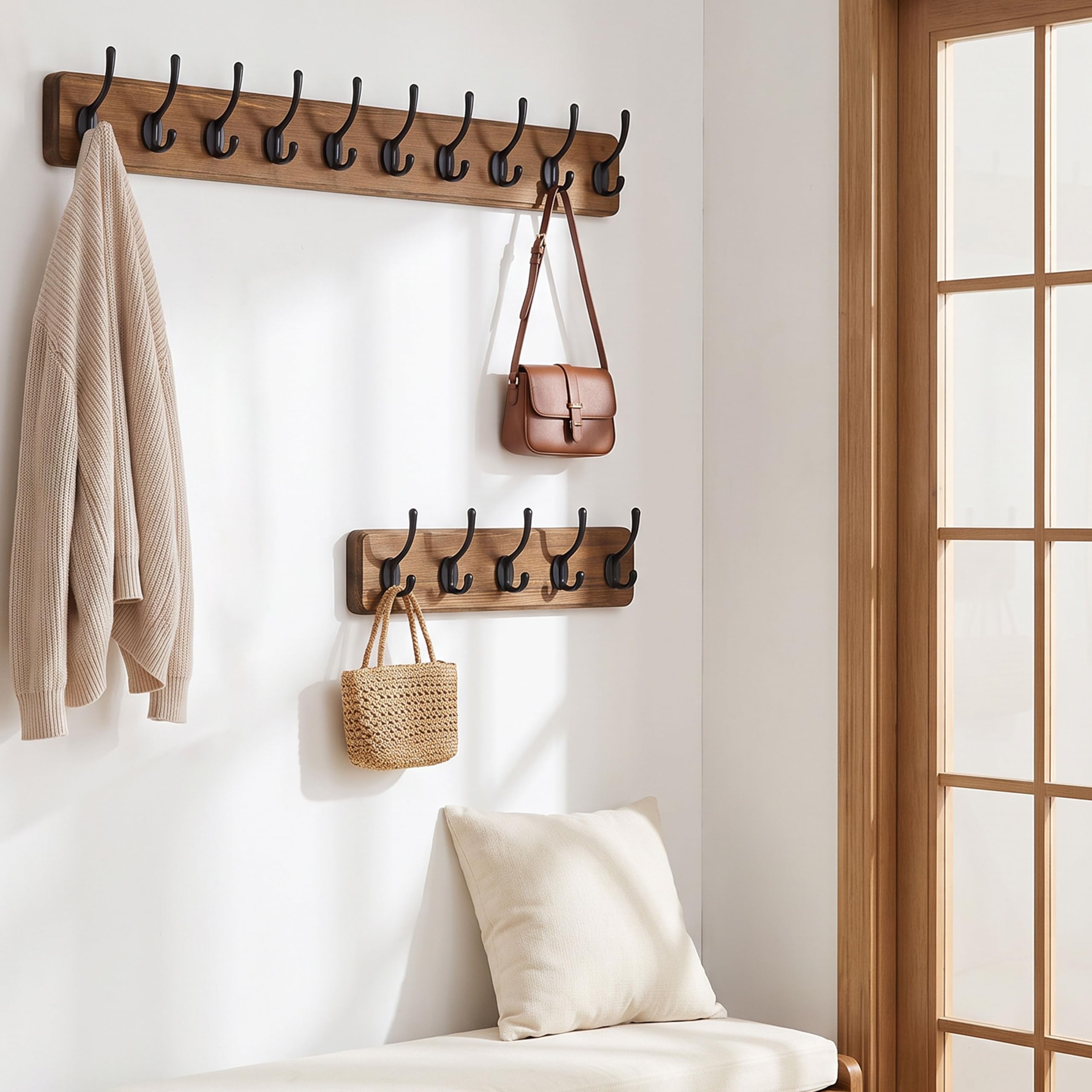 WEBI Coat Rack Wall Mounted,Coat Hooks Wall Mounted,Coat Hanger Wall Wood,5 Hooks for Hanging Coats,Hats,Jacket,Clothes