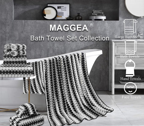 MAGGEA 2 Hand Towel Set 16"x31" Black White Towel Set for Bathroom,Highly Absorbent & Quick Dry Hand Towel for Daily Use,Soft Microfiber Multipurpose