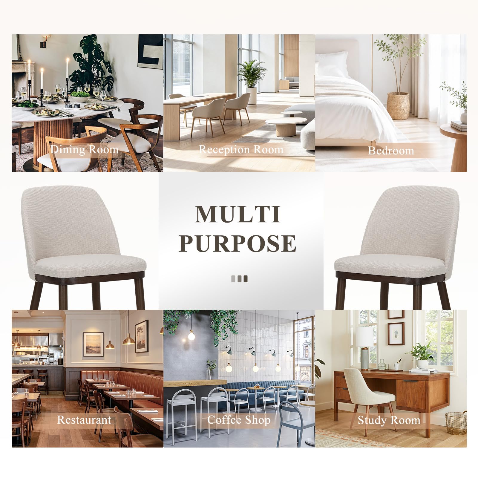 MALOL Thick Wood-base Dining Chairs Set of 6, Upholstered Kitchen Chairs with Solid Wood Legs and Thick Seat Cushion