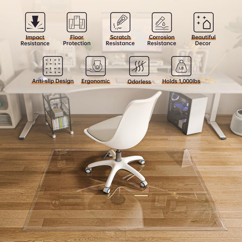 [Tempered Glass] 140 x 116cm Beveled Edge Glass Chair Mat with Polished Edge Clear Office Chair Mat, Glides Smoothly
