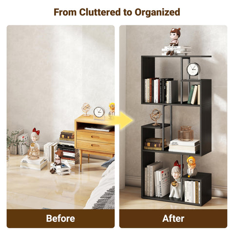 Manora Black Bookshelf 3 Tier Slim Freestanding Room Divider Shelves