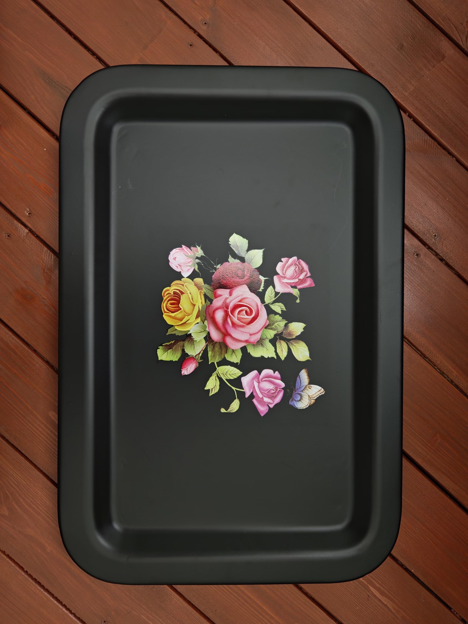 Ruweistar Portable Folding TV Tray Table with Floral Design, Grey Metal Frame, Side Table for Sofa (black)