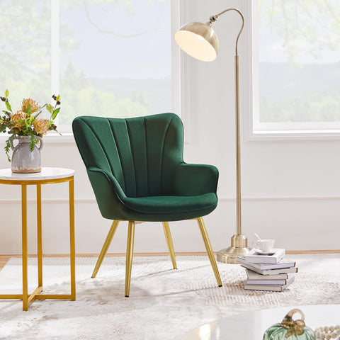 Yaheetech Modern Tub Chair Velvet Fabric Armchair with High Back, Green