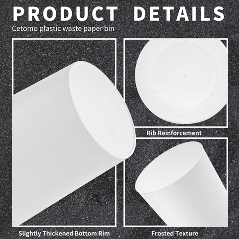 Cetomo 7.2L*3 Plastic Waste Paper Bin, Trash Can, Small Bins, Bedroom Bin, Round Waste Basket for Kitchen Rooms, Nesting, Matte, Frosted, Minimalist