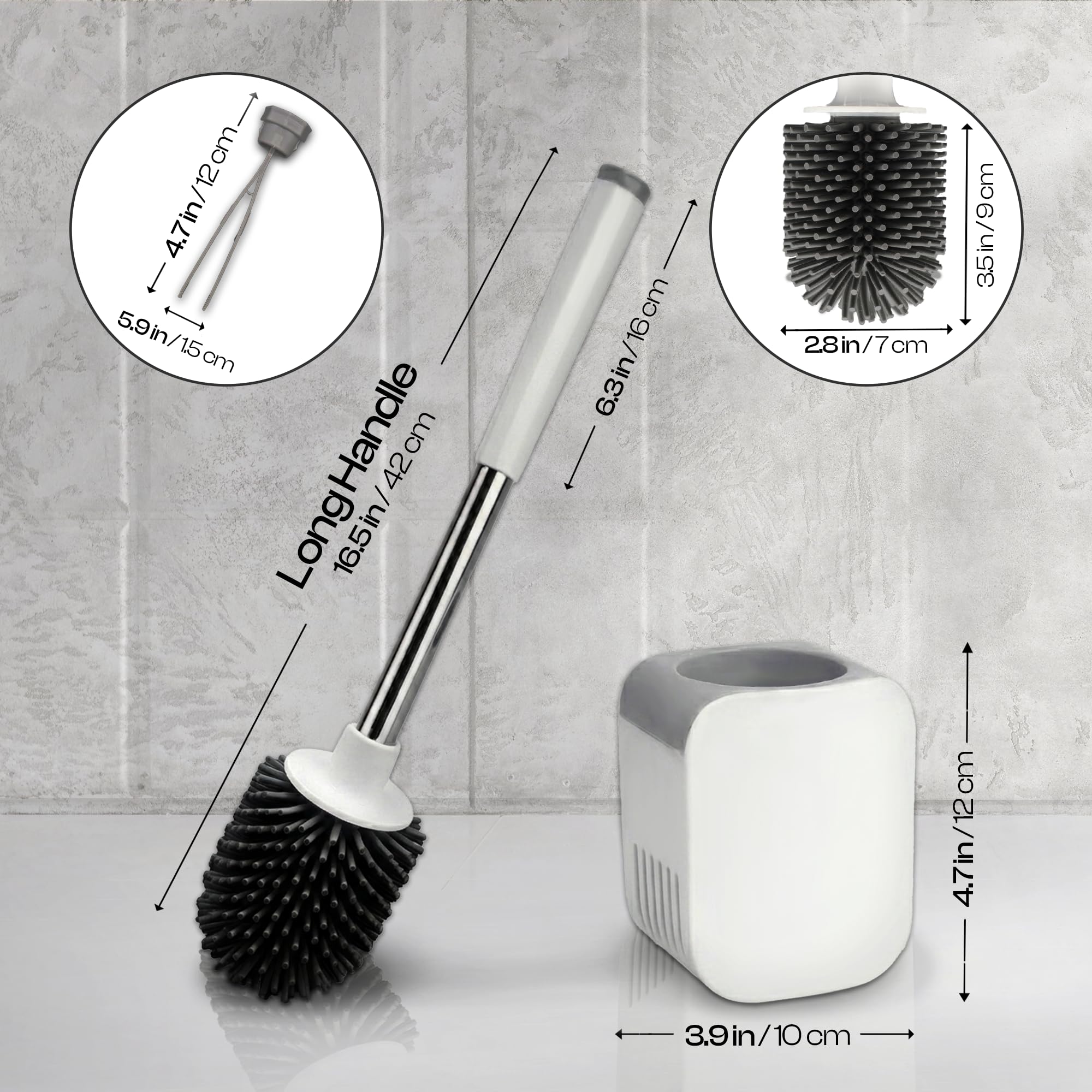 Toilet Brush and Holder Set, Wall Mounted Loo Brush with Hidden Tweezers