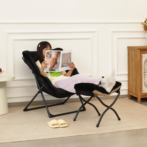 Mordchil EU Folding Saucer Chair, Comfy Faux-Fur Reading Chair, Foldable Oversized Accent Chairs for Teens, Adults