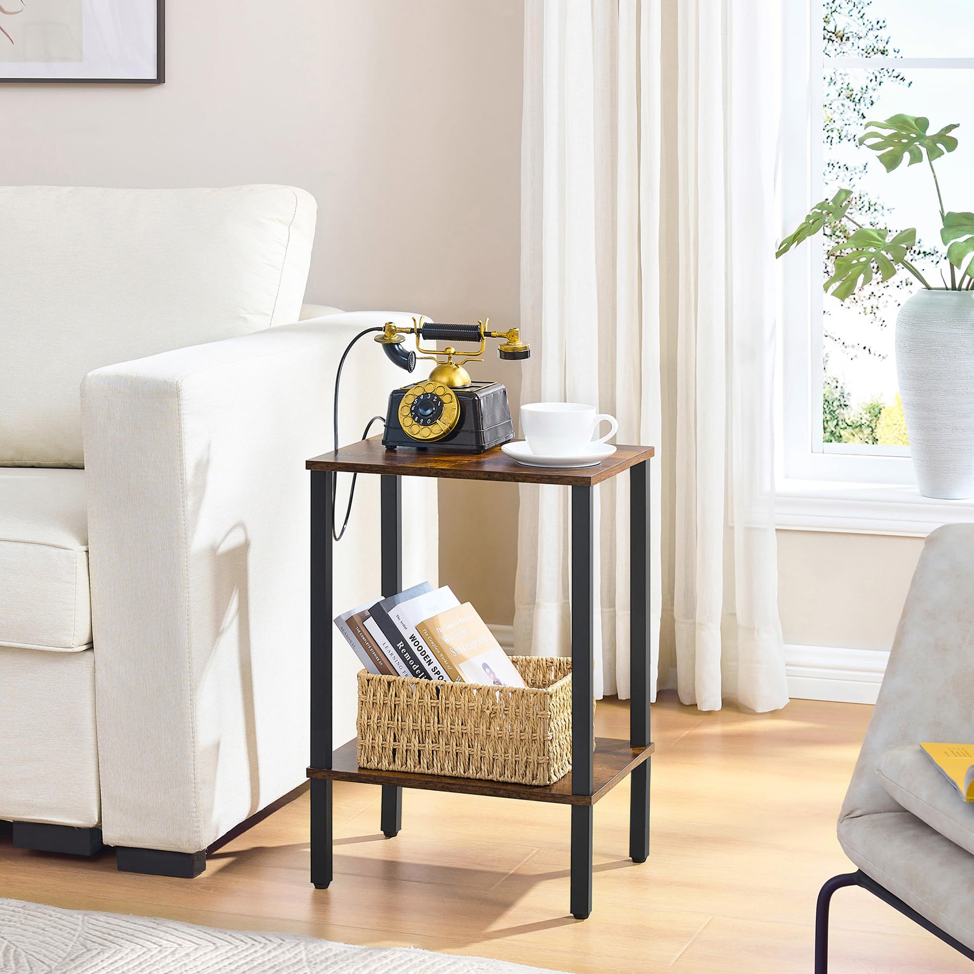 Gewudraw Side Table, 2-Tier Narrow End Table for Living Room, 38x29x54.5 CM