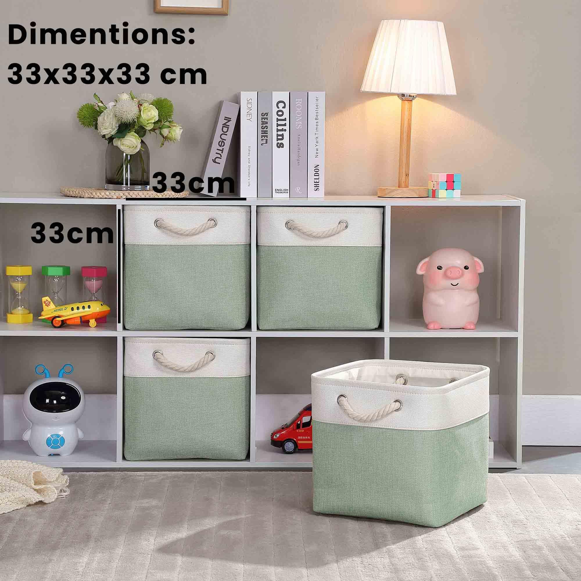 Mangata 33x33x33cm Cube Storage Boxes 3Pcs Green White Foldable Baskets