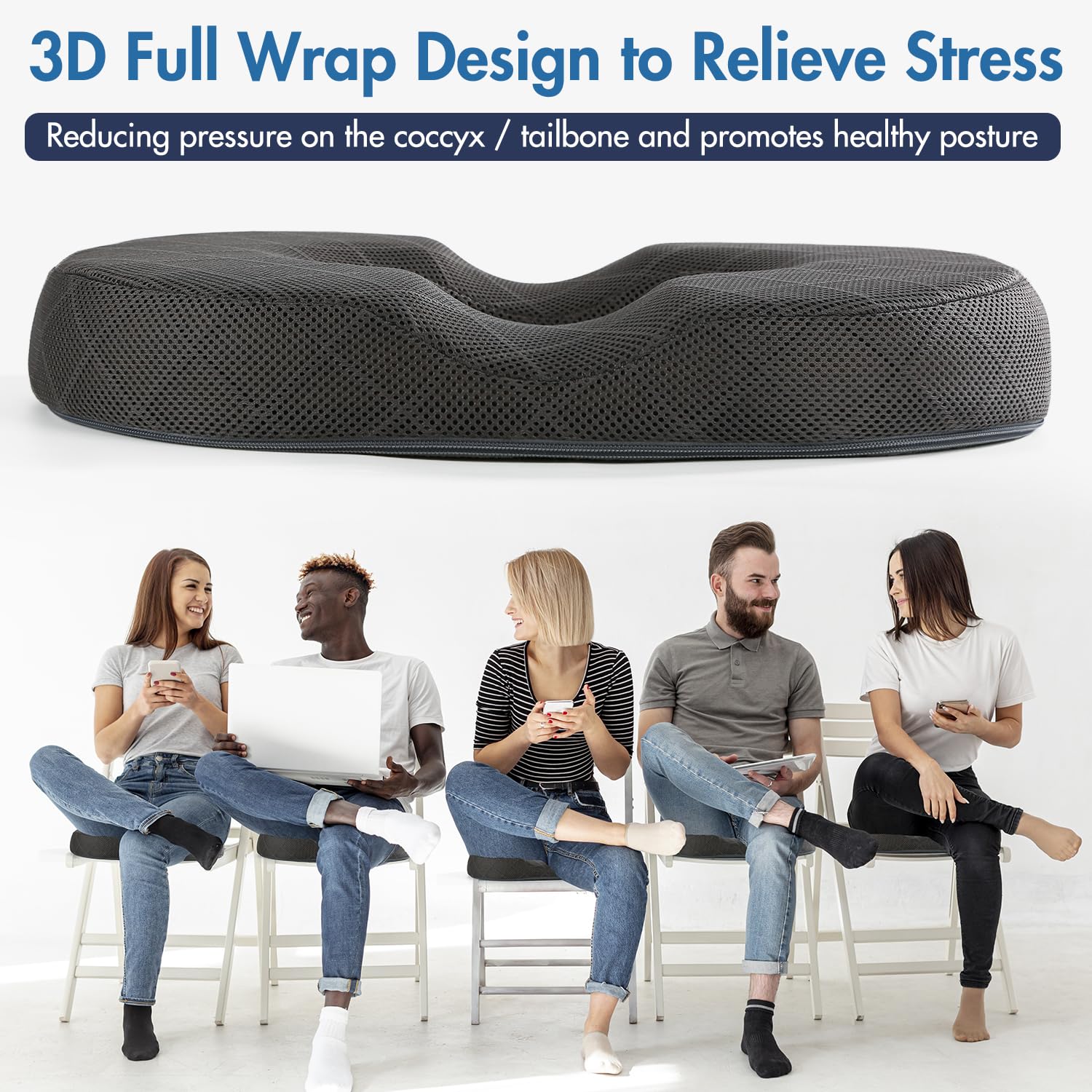 SKYNY Gel Donut Cushion for Hemorrhoids, Coccyx & Tailbone Pain Relief Donut Pillow– Orthopedic Memory Foam Ring Seat Cushion for Office Chair