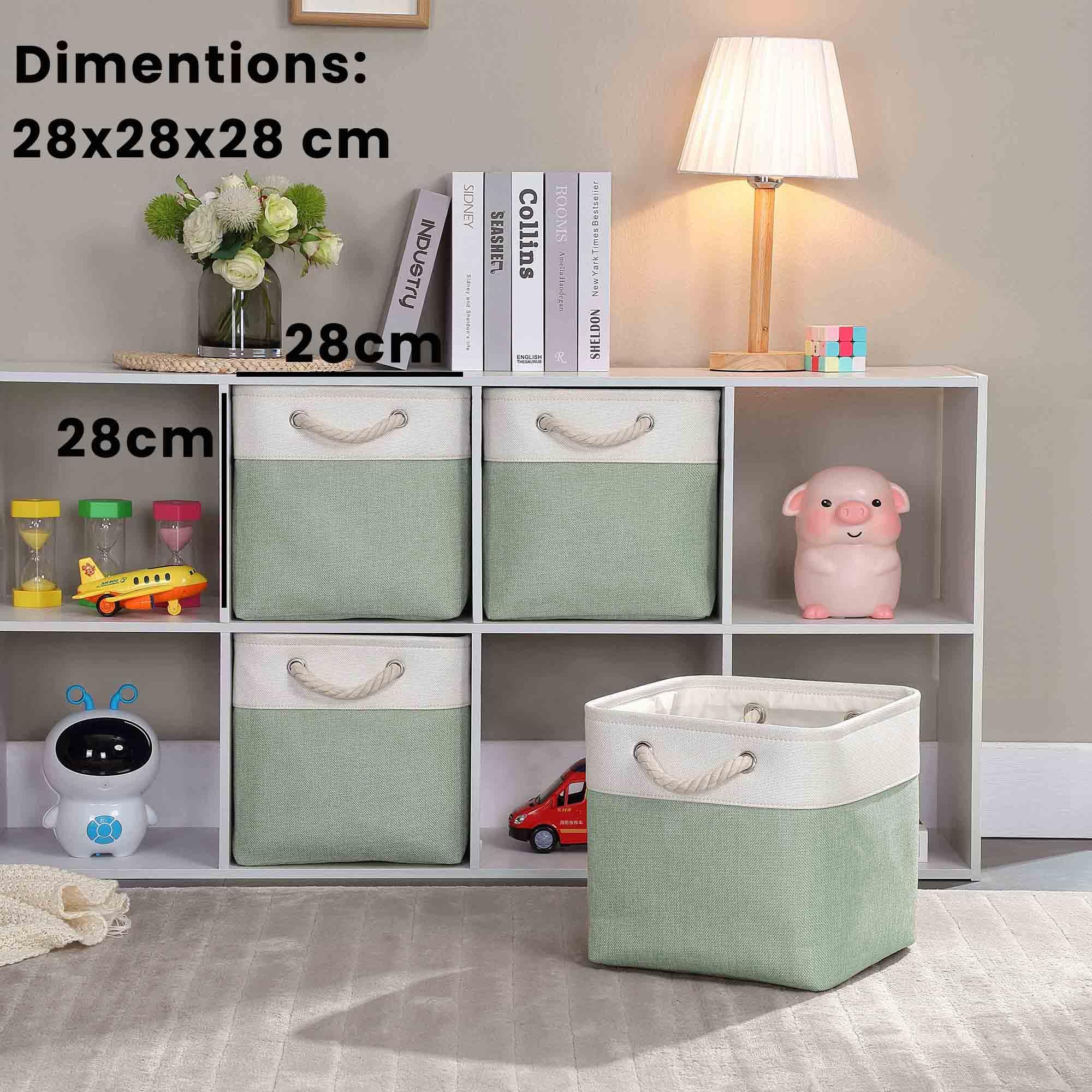 Mangata 28x28x28cm Cube Storage Boxes 4Pcs Green White Foldable Baskets