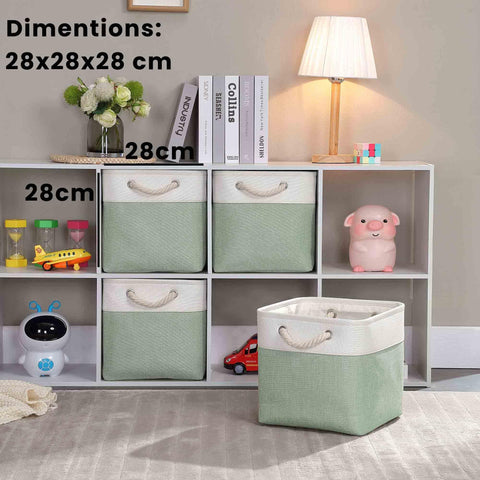 Mangata 28x28x28cm Cube Storage Boxes 4Pcs Green White Foldable Baskets
