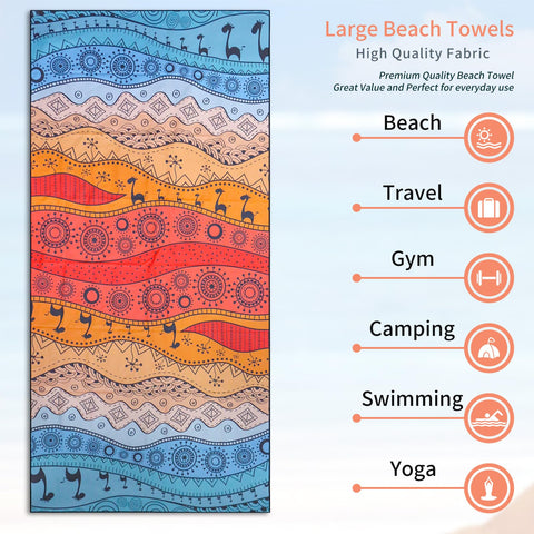 Vorvowry Microfibre Beach Towels for Adults Women Men Extra Large Lightweight Quick Dry Sand Free Travel Towel Double Sided Printing for Swim Sports