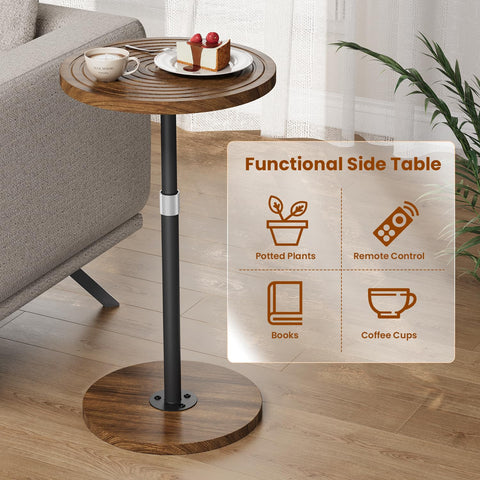 Asgolion Small Side Table, Adjustable-Height Round Drink Table