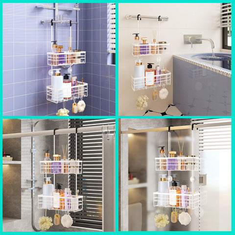 HapiRm Shower Caddy Hanging Organiser- No Drilling Shower Tidy with Hooks