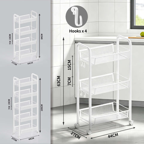 Goeasyoii 3/4/5 Tier Rolling Cart, Metal Storage Cart,Space-Saving Kitchen Cart with Castors,Shelving Organizer for Kitchen, Bathroom, Laundry Room