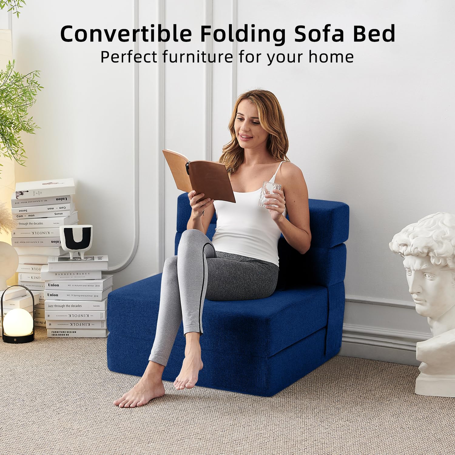 FILUXE Convertible Folding Sofa Bed - Sleeper Chair with Pillow, Modern Linen Fabric Floor & Futon Couch