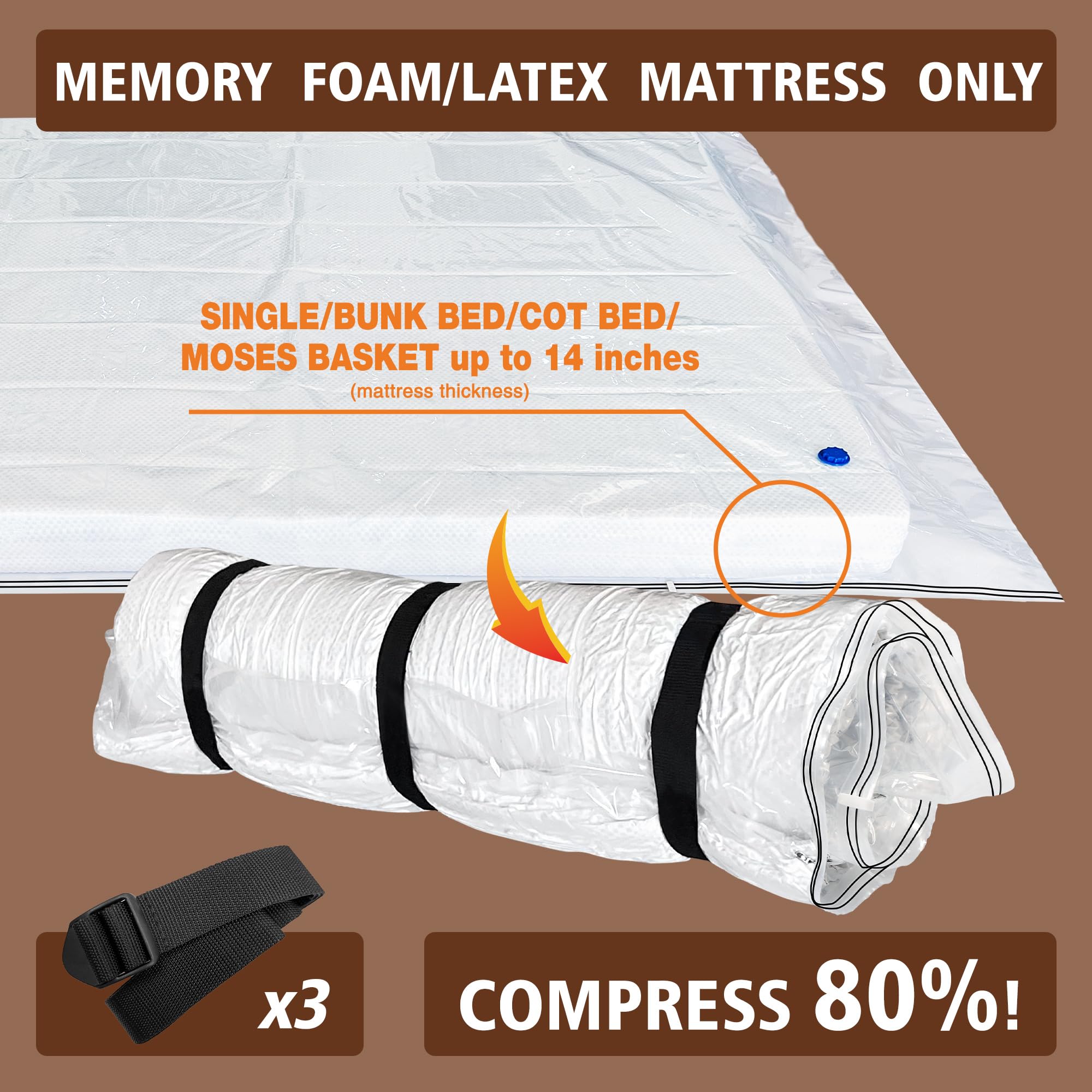 Mattress Vacuum Bag for Memory Foam Mattress, Latex Mattress Vacuum Seal Bag with Straps, Moving, Storage and Shipping